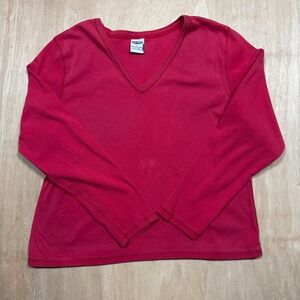 Old Navy Womens Y2K V-Neck Long Sleeve Basic‎ Top Shirt Magenta Size XL